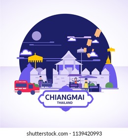 Chiangmai ladscape icon concept. chiangmai street food - vector illustration