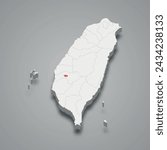 Chiayi City division highlighted in red on a grey Taiwan 3d map