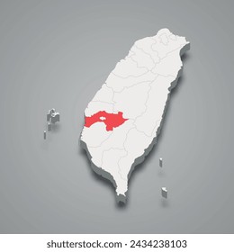 Chiayi County division highlighted in red on a grey Taiwan 3d map