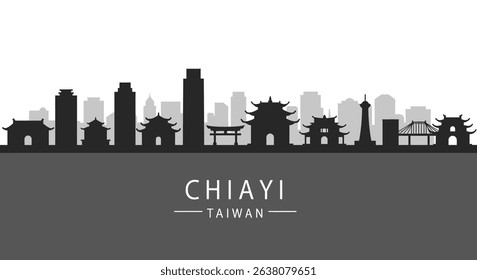 Chiayi Taiwan Skyline Silhouette with Cityscape.