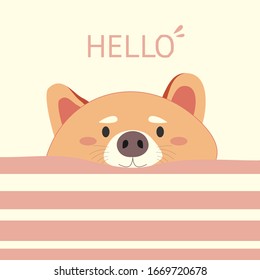 Chiba dogs are greeting with the word hello. Dog in vector.