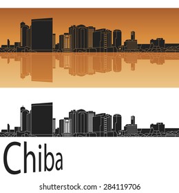 Chiba skyline in orange background in editable vector file