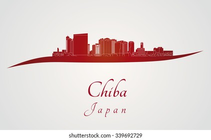 Chiba skyline in red and gray background in editable vector file