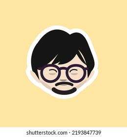Chibi Anime Cartoon Head Face Character Cute Cool Man Beard Hideo Kojima  Flat Vector 