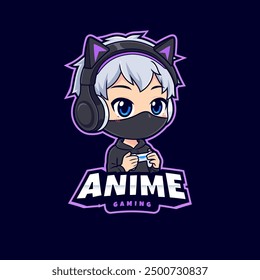 Chibi anime gamer boy icon esport mascot logo gaming