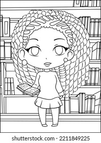 chibi anime girl living her everyday life coloring page