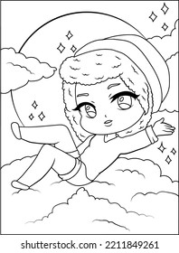chibi anime girl living her everyday life coloring page