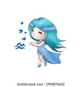 chibi aquarius girl zodiac sign vector illustration