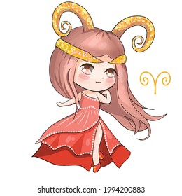 Chibi Aries Zodiac Sign Vector Illustration