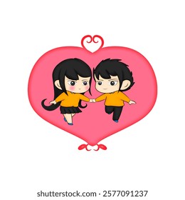 Chibi art drawing of couple and heart