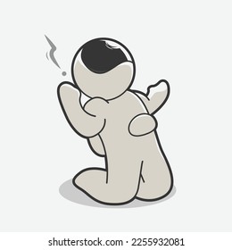 chibi astronaut disapointed pose art illustration
