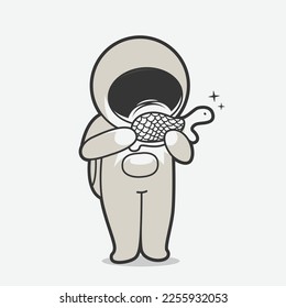 chibi astronaut holding turtle art illustration