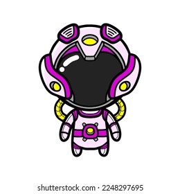 Chibi Astronauta Vector aislado rosa rosa, estilo Kawaii