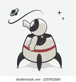 chibi astronaut in rocket art illustration
