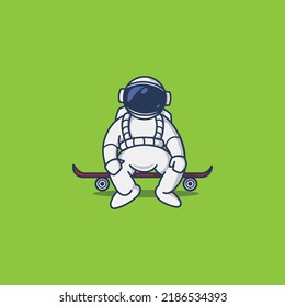 Chibi astronaut sitting on a skateboard