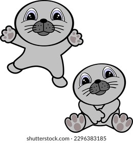 chibi baby seal character cartoon pack in vector format