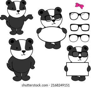 Chibi Badger Kid Cartoon Billboard And Glasses Pack Illustration In Vector Format