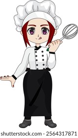 Chibi bakery chef girl holding whisk vector