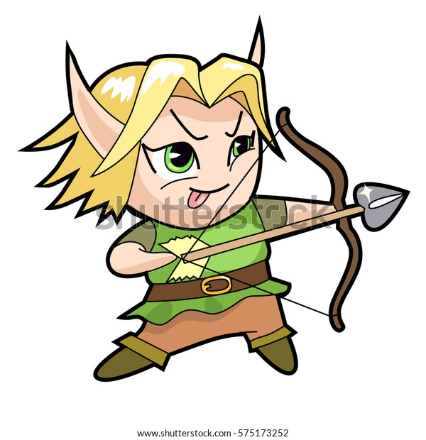 Chibi Boy Character Elf Archer Bow Stock Vector Royalty Free