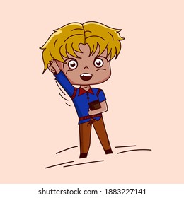 Chibi boy character. Young little boy in official style clothes.