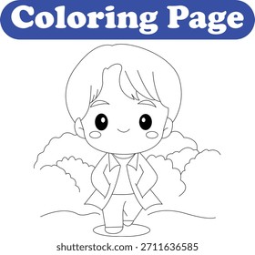 Chibi niño para colorear página de libro para niños
