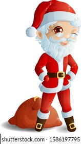 Chibi boy in Santa Claus costume. Vector illustration.