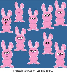 chibi bunny character cartoon expressions pack collection in vector art 