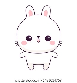 Chibi bunny rabbit icon. Round face. Cute cartoon kawaii funny baby animal character. Happy Valentines day. Love card. Sticker print silhouette. Flat design. White background. Vector illustration