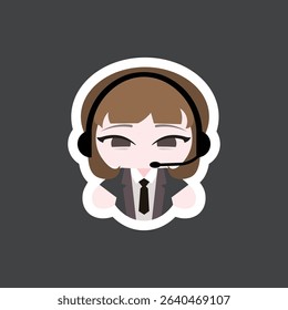 a chibi call colored flat illustration center agent cartoon character, showcasing a tiny headset and smile, great for customer service visuals.