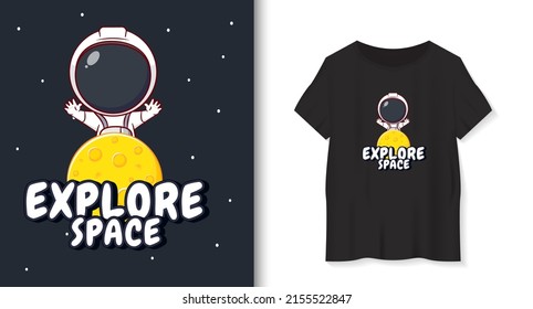 Chibi cartoon Astronaut with simple typography, good for T-shirt graphics, poster, print and other uses.