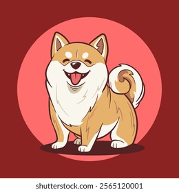 Chibi cartoon illustration of a happy shiba inu dog