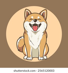 Chibi cartoon illustration of a happy shiba inu dog