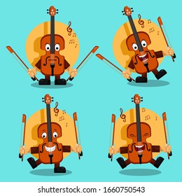 Chibi-Cartoon-Violine spielen Musik mit aufregenden Stilen und Ausdrücken