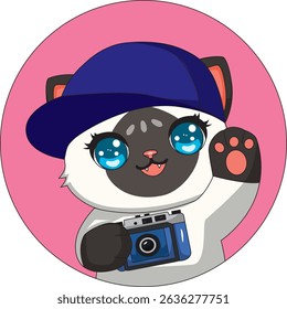 Chibi Cat Holding Camera Kittens Sticker Vector