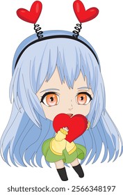 Chibi Character Cute Girl With Love For Valentine