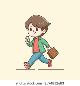 chibi character going to work