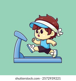 chibi character is using a treadmill