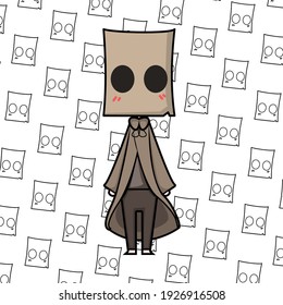chibi children wearing a cardboard mask