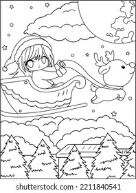chibi christmas girls coloring image anime looking girls