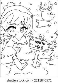 chibi christmas girls coloring image anime looking girls