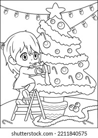 chibi christmas girls coloring image anime looking girls