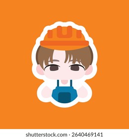 a chibi construction worker colored flat illustration cartoon character, depicted with a tiny hardhat and hammer, ideal for building-themed visuals.