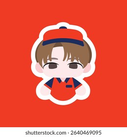 a chibi courier colored flat illustration cartoon character, showcasing a tiny package and cap, great for delivery and logistics designs.