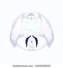 chibi cute angle hooded and pretty hooded with beautiful wings praying