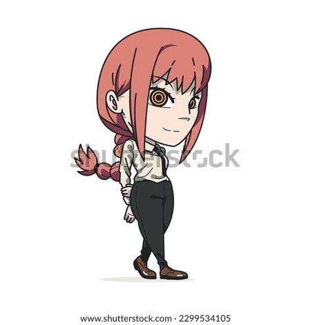 Chibi Cute Cartoon Cool Fun Funny Avatar Makima Devil Hunter Chainsaw Man Fan Art Vector EPS PNG Transparent No Background Clip Art