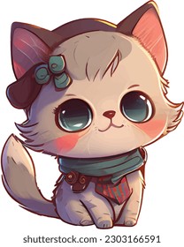 Chibi Cute Cat Character Sticker