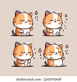 Chibi Cute Cat Illustration Character set