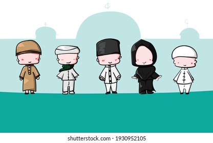 chibi cute islamic child boy and girl