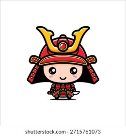 chibi cute red samurai warrior