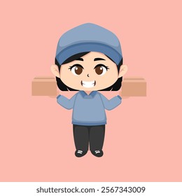 Chibi cute vector delivery girl suitable for pamphlets, banners, stickers